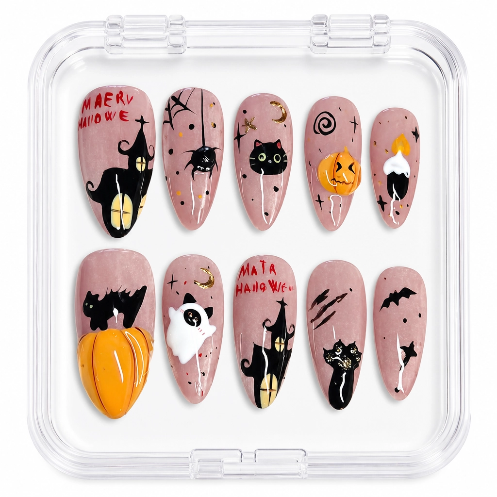 Press-on Nails Wholesale $14.90 Halloween Cat Nails by Yabe Vietnam