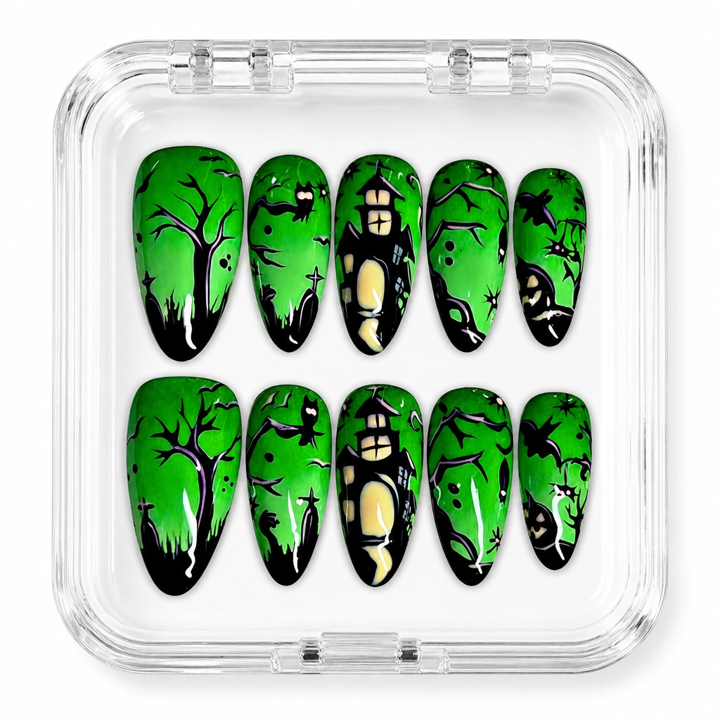 Press-on Nails Wholesale $14.90 Spooky Green Nails by Yabe Vietnam
